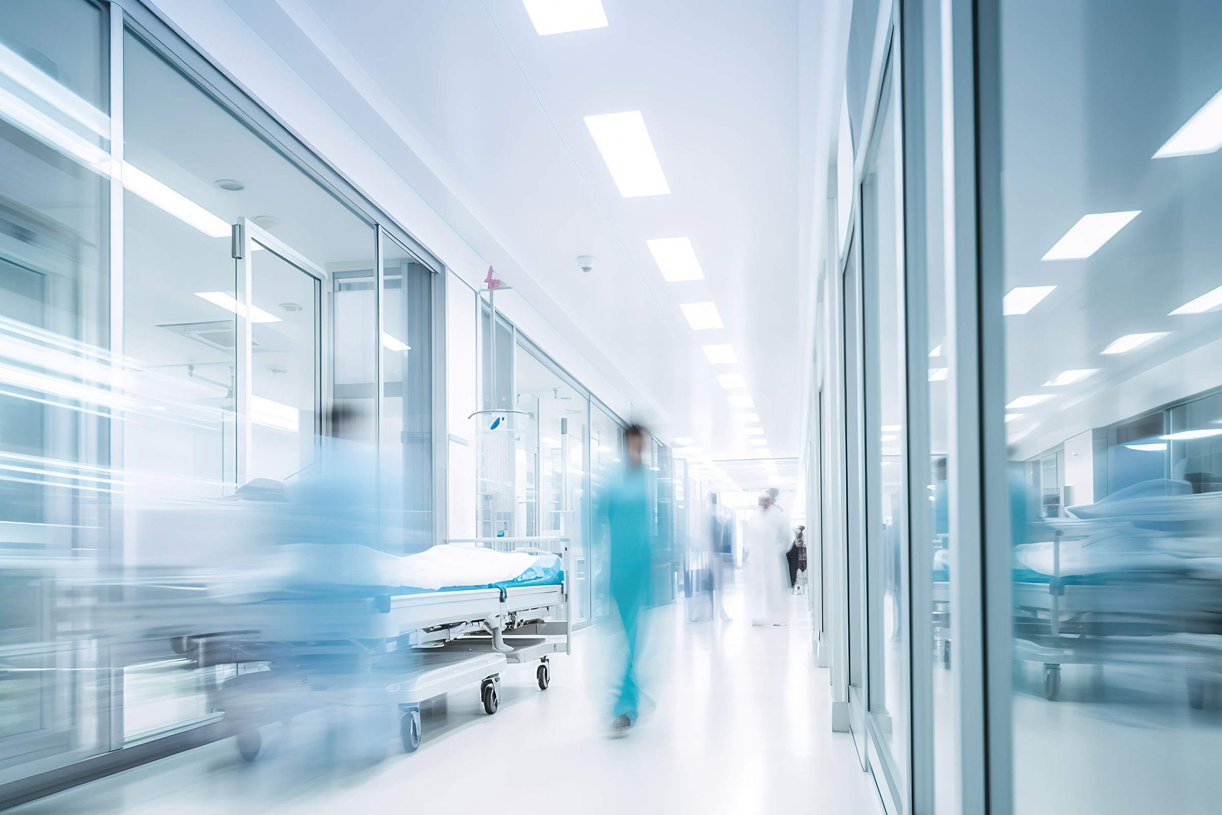 Modern hospital corridor with long exposure effect